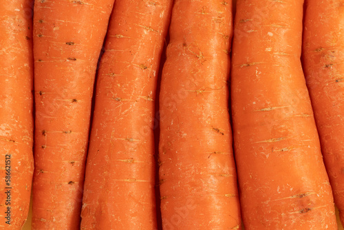 Orange carrots background. Top view.