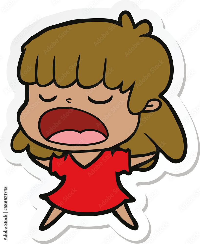 Obraz premium sticker of a cartoon woman talking loudly