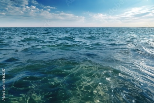 photo of water in a wide ocean with little waves with cloud © Irfanan