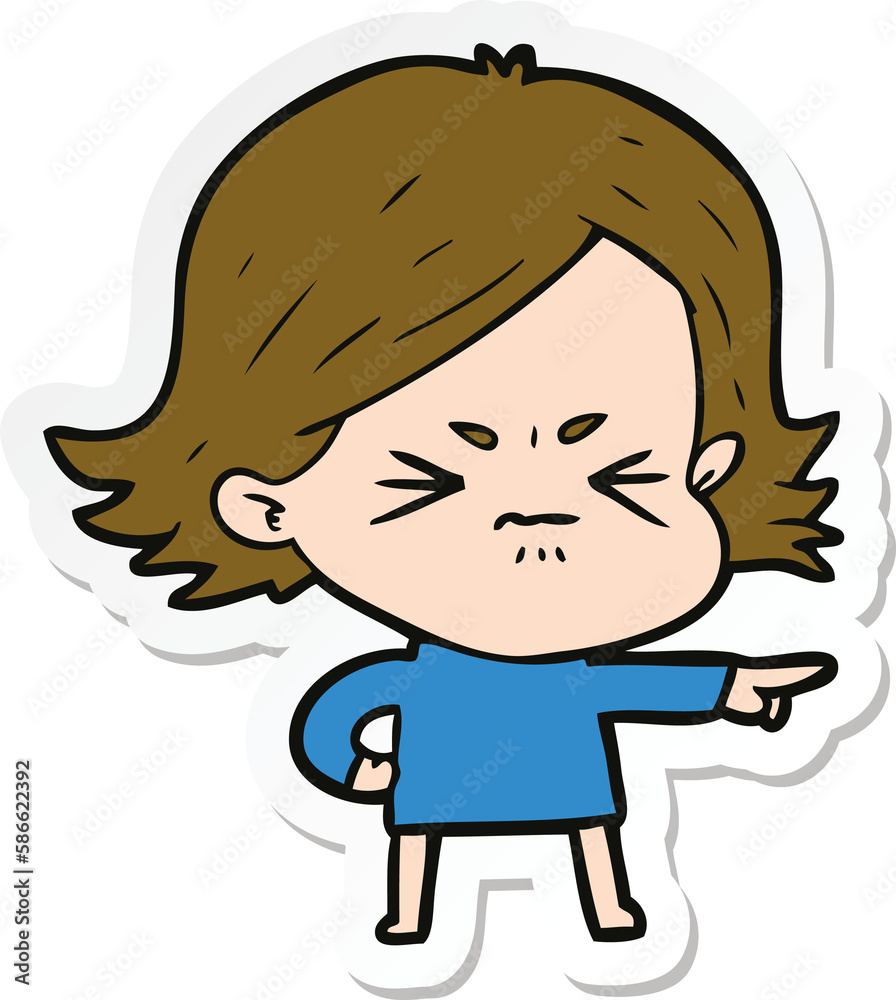 sticker of a cartoon angry girl sticker of a cartoon angry girl