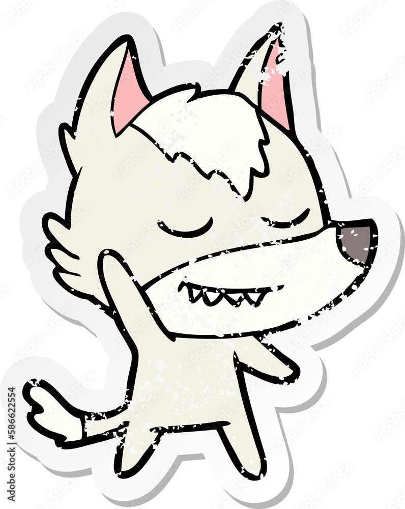 distressed sticker of a friendly cartoon wolf distressed sticker of a friendly cartoon wolf
