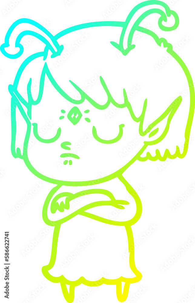 cold gradient line drawing cartoon alien girl cold gradient line drawing cartoon alien girl