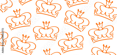 Cartoon sketch crown. Graffiti crown icon, Queen or king crowns. Orange background. Traditional festival on april. Holland, King's Day or Queen's Day. Dutch party sign. brush line. Orange the world.