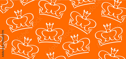 Cartoon sketch crown. Graffiti crown icon, Queen or king crowns. Orange background. Traditional festival on april. Holland, King's Day or Queen's Day. Dutch party sign. brush line. Orange the world.
