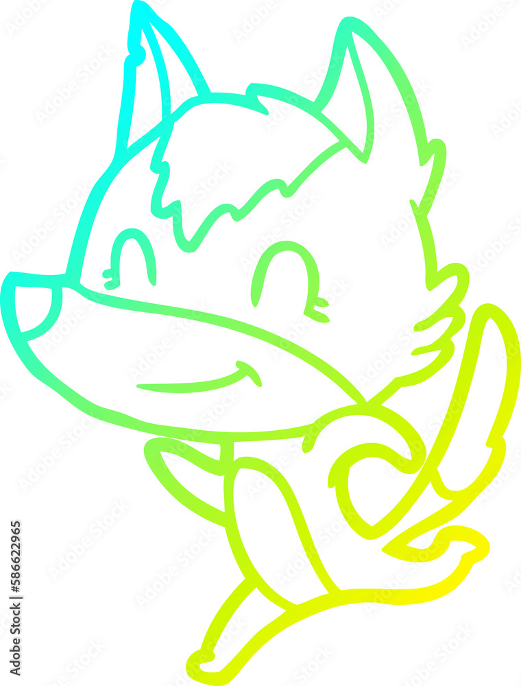 cold gradient line drawing friendly cartoon wolf running