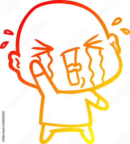 warm gradient line drawing cartoon crying bald man