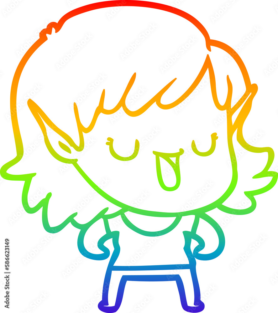 rainbow gradient line drawing cartoon elf girl rainbow gradient line drawing cartoon elf girl