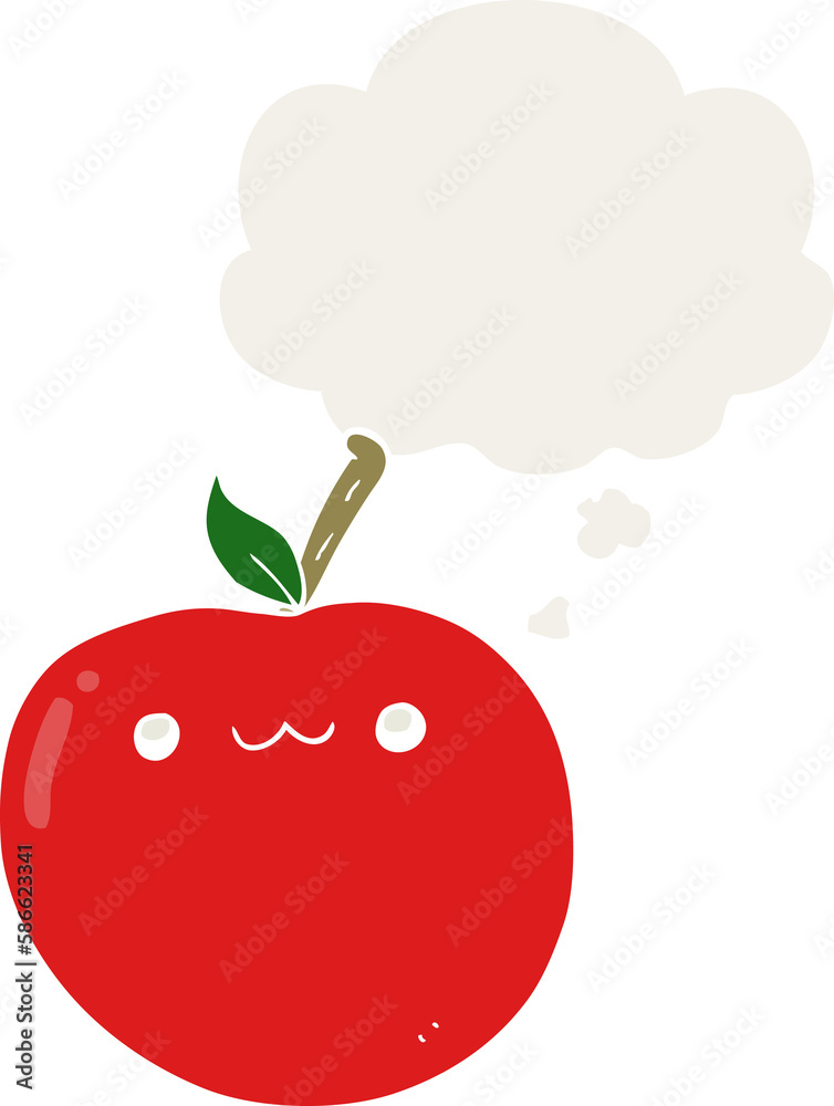 Fototapeta premium cartoon cute apple and thought bubble in retro style