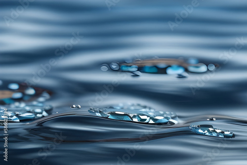  Ilustracja przedstawiająca wodę, krople wody, pęcherzyki powietrza, tło. Wygenerowane przy użyciu AI.