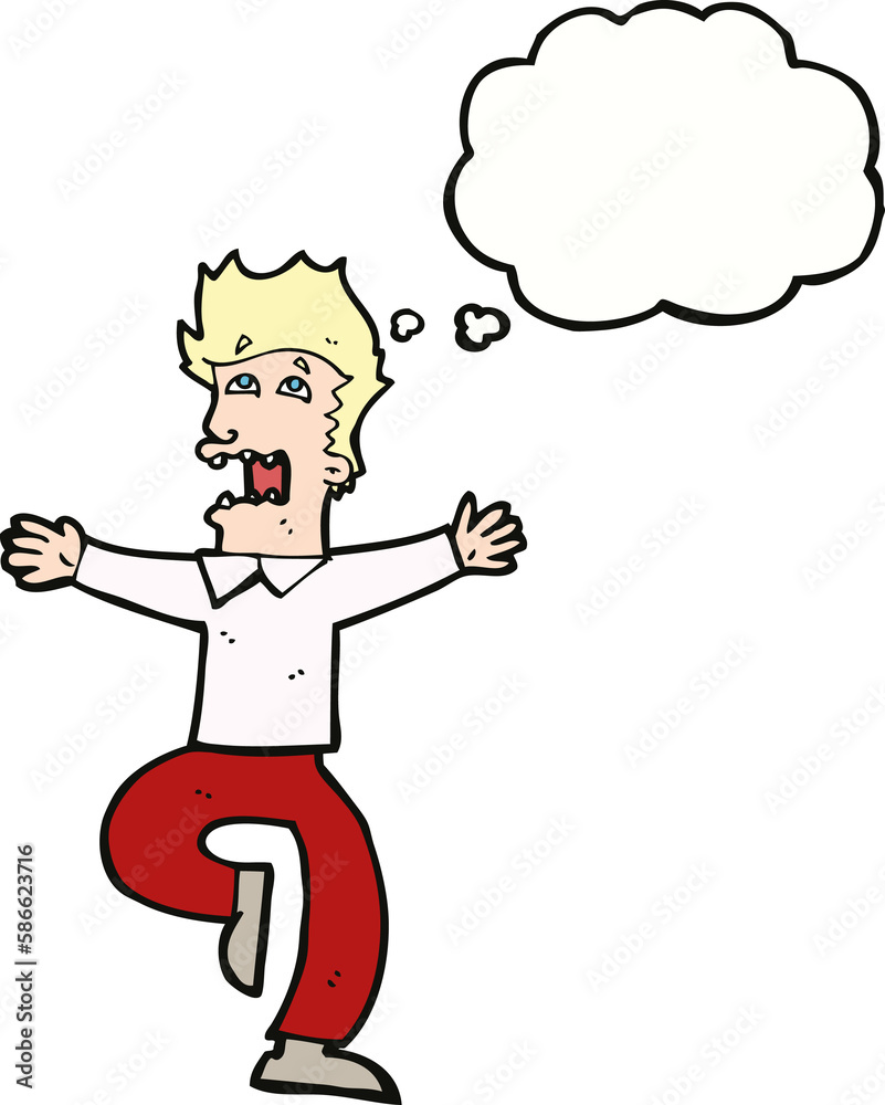 cartoon terrified man with thought bubble