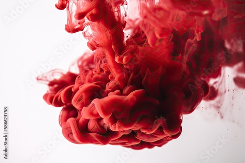A Spectacular Dispersion of Red Smoke: The Explosive Power of Science on a White Background, Generative AI