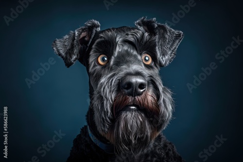 Startled Pet: Studio Portrait of a Kerry Blue Terrier Dog with Cute, Wide-Eyed Appeal. Generative AI