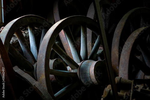 Stacked old Wagon Wheels