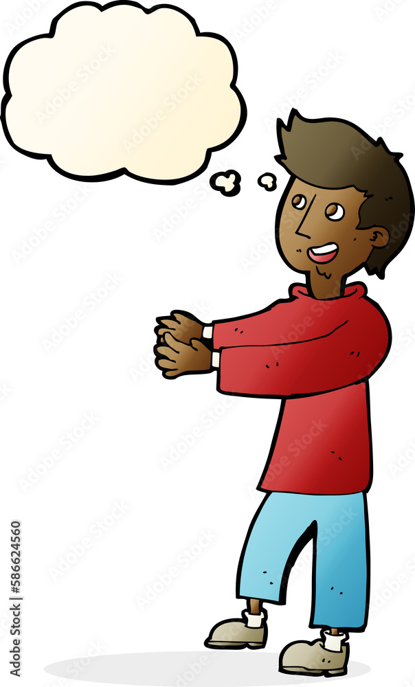 Fototapeta premium cartoon happy man with thought bubble