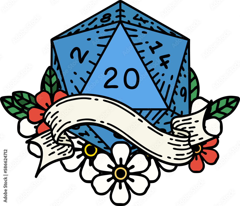 natural twenty D20 dice roll illustration natural twenty D20 dice roll illustration