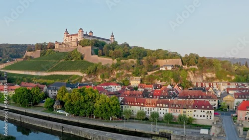 Aeriel view of the city Wurzburg in Germany. in the morning.