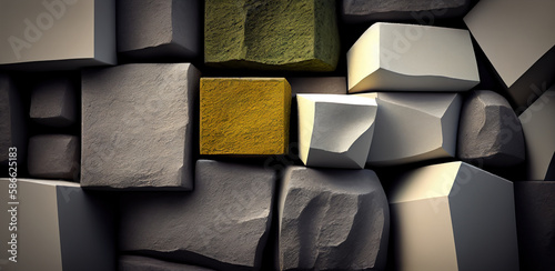 Wall of large stone blocks. Generative AI