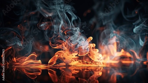 Fire flames texture on isolated black background. Perfect texture overlays for copy space. Generative Ai © Kowit