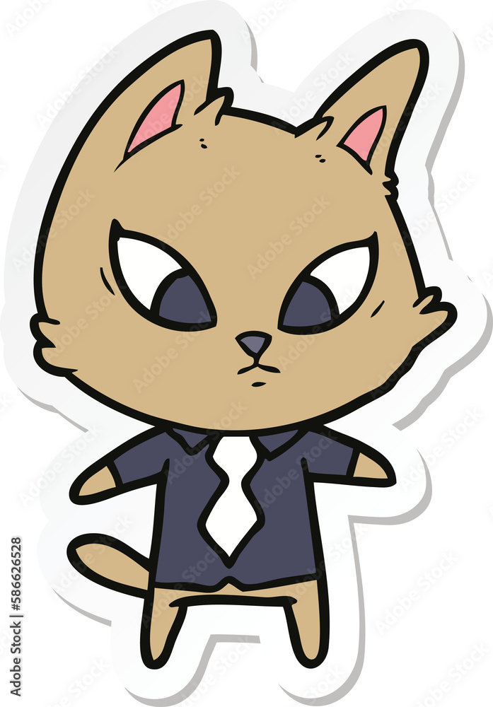 sticker of a confused cartoon business cat sticker of a confused cartoon business cat