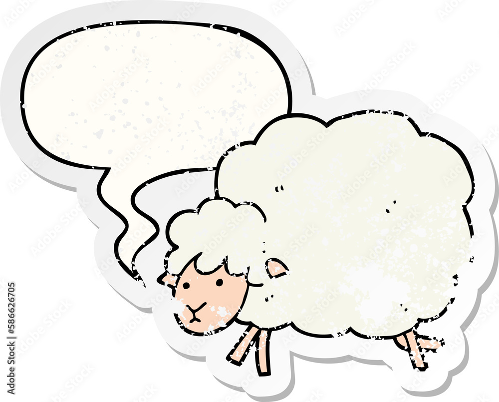 cartoon sheep and speech bubble distressed sticker cartoon sheep and speech bubble distressed sticker