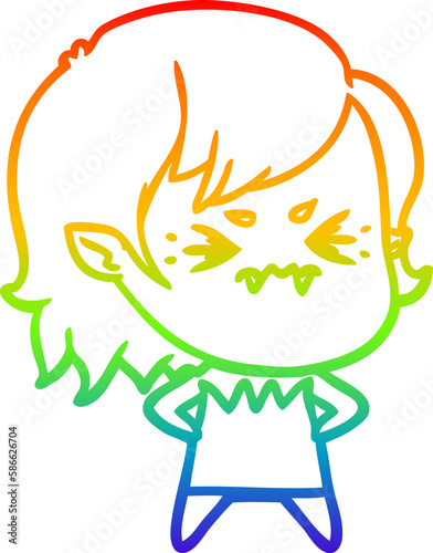 rainbow gradient line drawing annoyed cartoon vampire girl