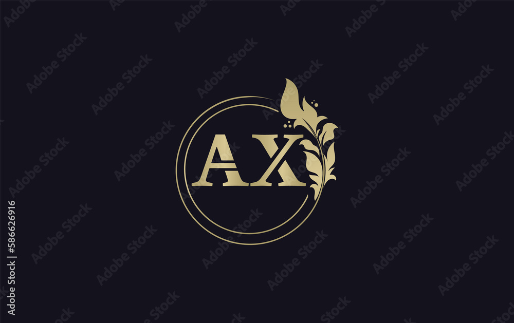 Naklejka premium Golden leaf and circle logo design. Golden beauty and business symbol and alphabets design