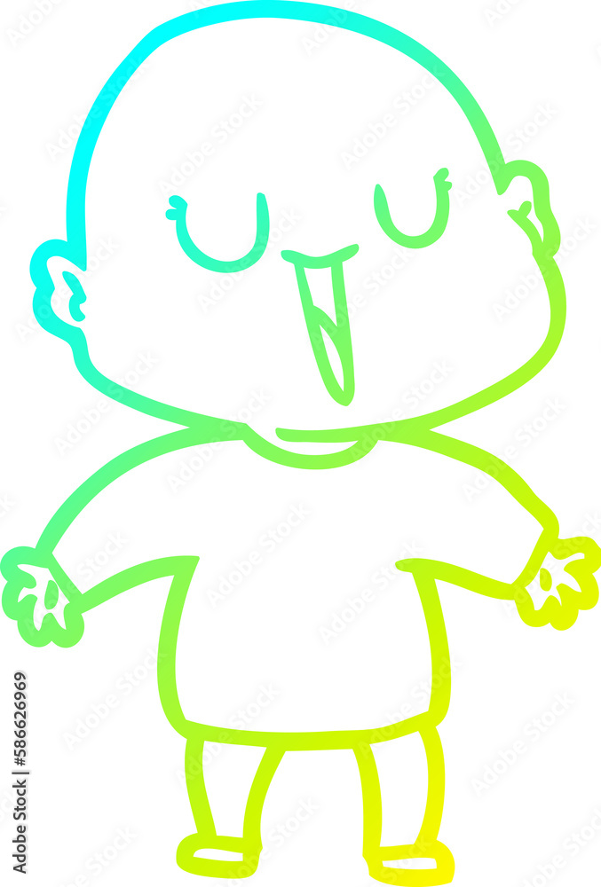 cold gradient line drawing happy cartoon bald man cold gradient line drawing happy cartoon bald man