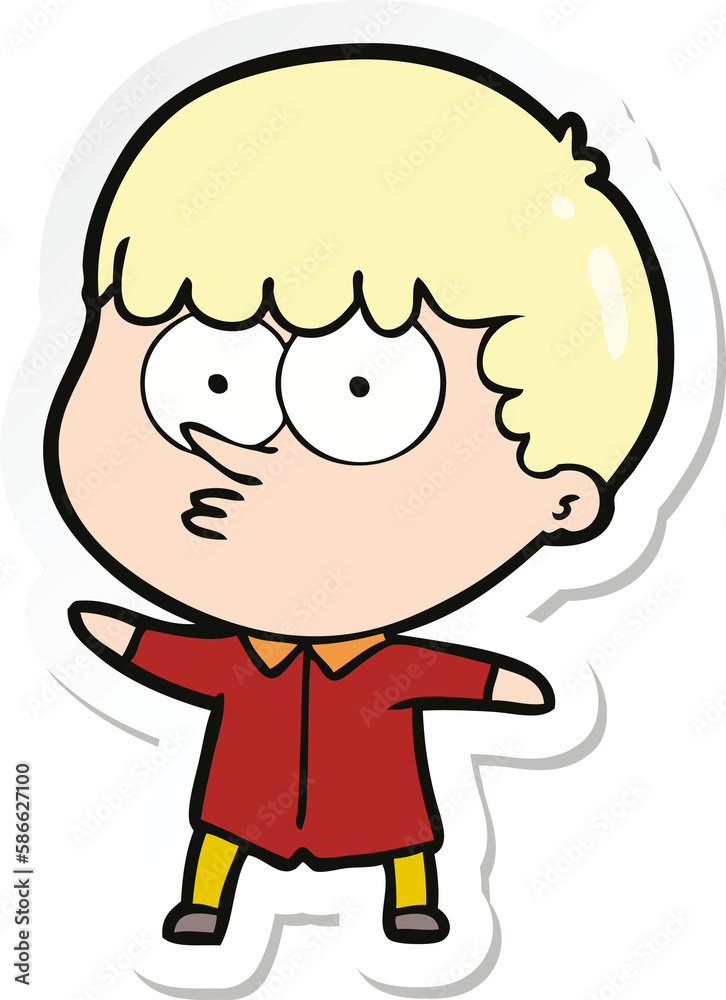 sticker of a cartoon curious boy sticker of a cartoon curious boy