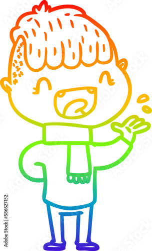 rainbow gradient line drawing cartoon happy boy laughing