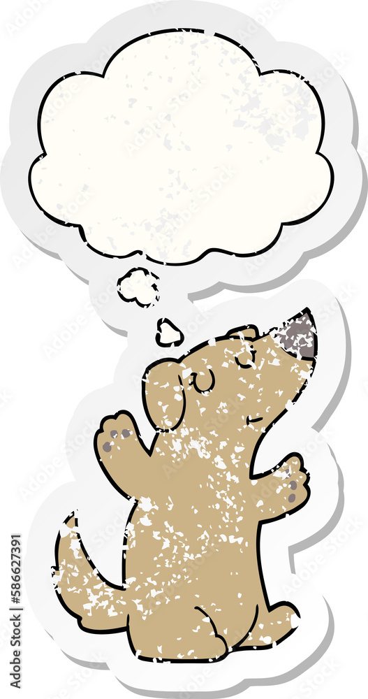 cartoon dog and thought bubble as a distressed worn sticker cartoon dog and thought bubble as a distressed worn sticker