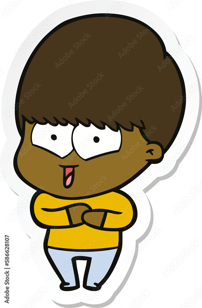 sticker of a cartoon happy boy