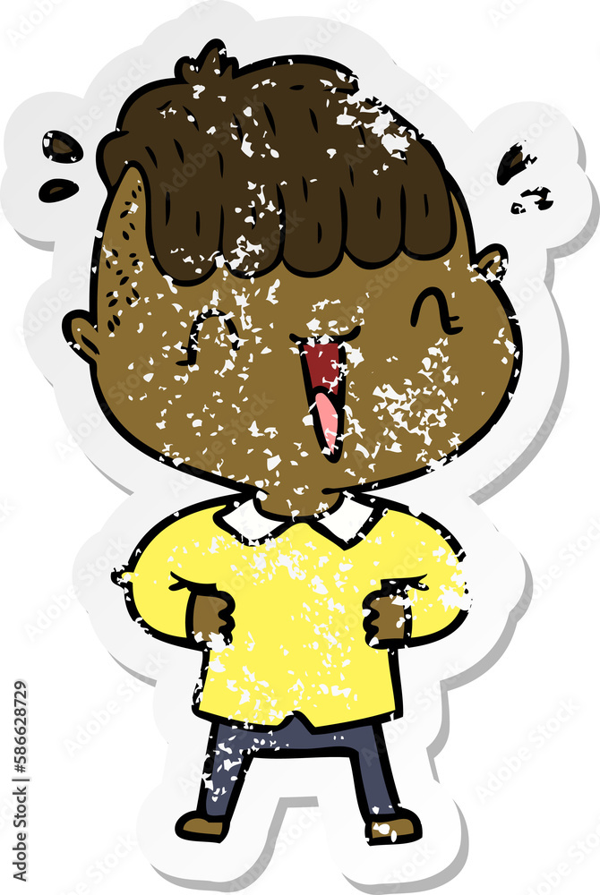 distressed sticker of a cartoon happy boy surprised distressed sticker of a cartoon happy boy surprised