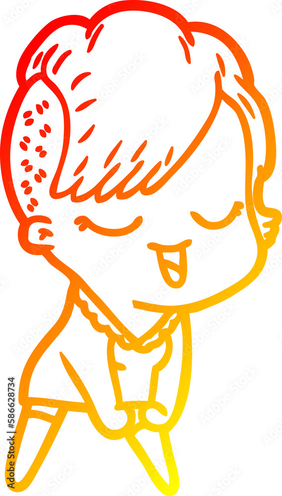 Fototapeta premium warm gradient line drawing happy cartoon girl