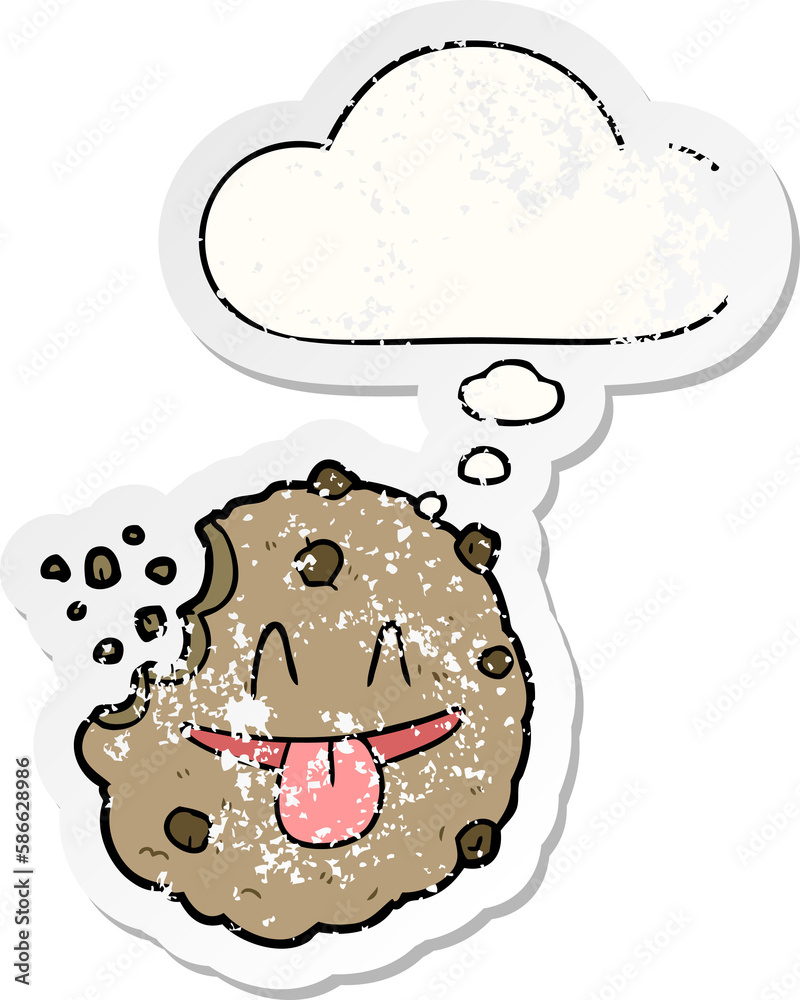 cartoon cookie and thought bubble as a distressed worn sticker cartoon cookie and thought bubble as a distressed worn sticker