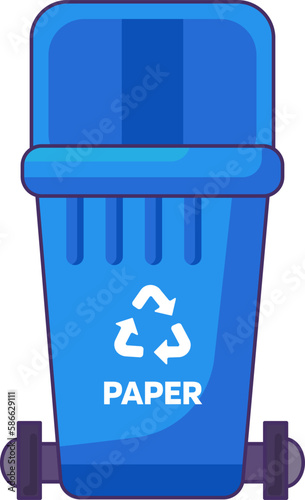 Opened transportable container with lid for storing, recycling and sorting used household paper waste. Empty trash bin for scrap paper and cardboard boxes. Simple cartoon outline vector