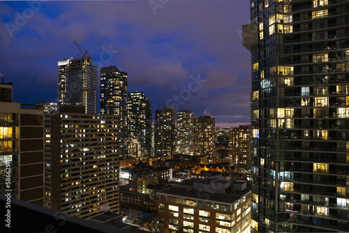 View on Skyscrapers at Night in Downtown Toronto Ontario Canada