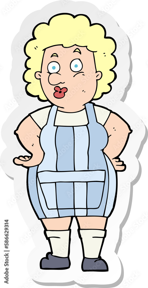sticker of a cartoon woman in kitchen apron sticker of a cartoon woman in kitchen apron