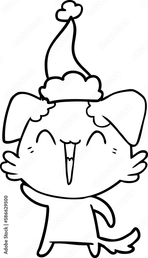 waving little dog line drawing of a wearing santa hat waving little dog line drawing of a wearing santa hat