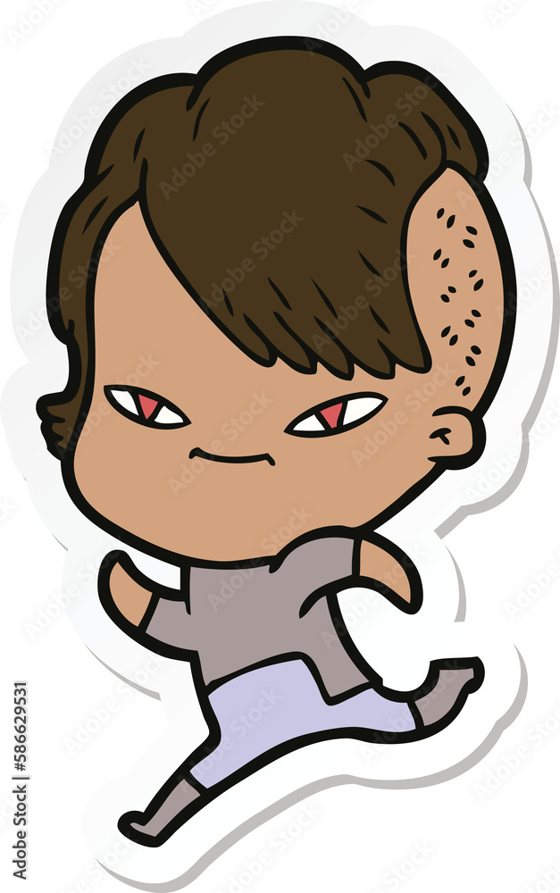 sticker of a cute cartoon girl with hipster haircut sticker of a cute cartoon girl with hipster haircut