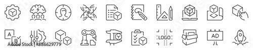 Line icons about new product development. Thin line icon set. Symbol collection in transparent background. Editable vector stroke. 512x512 Pixel Perfect.
