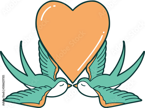 Canvas Print kissing birds and heart graphic