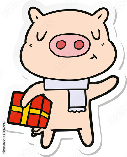 sticker of a cartoon christmas pig