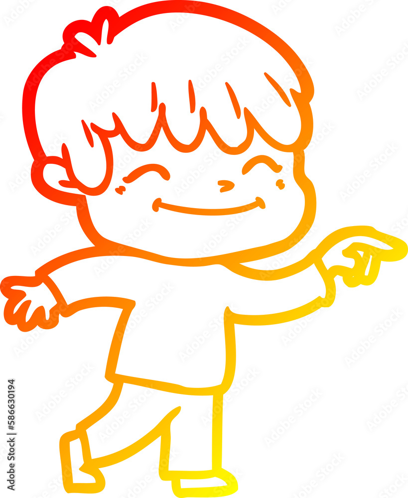 warm gradient line drawing cartoon happy boy