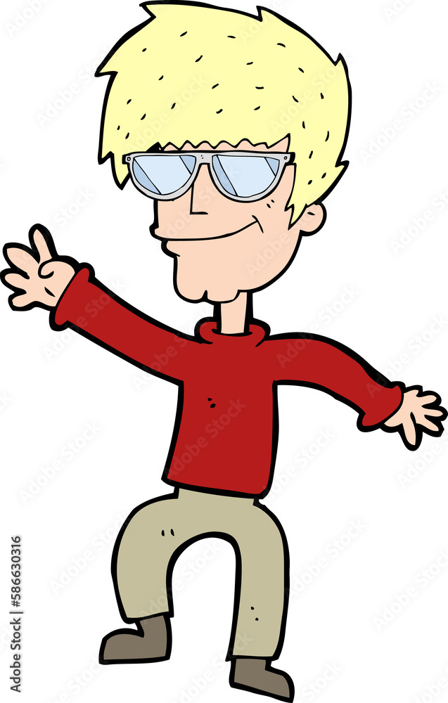 cartoon waving cool guy