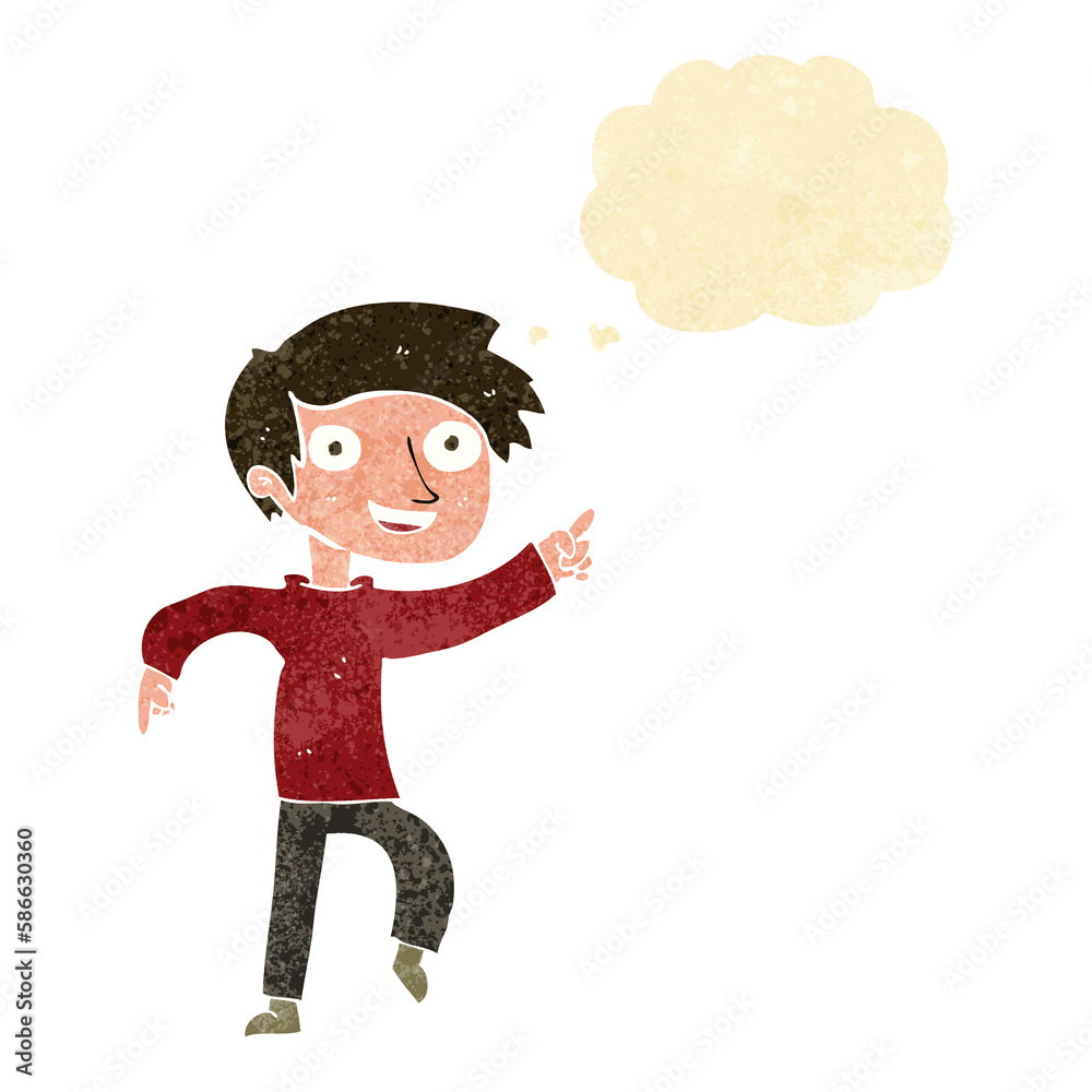 cartoon happy boy pointing with thought bubble cartoon happy boy pointing with thought bubble