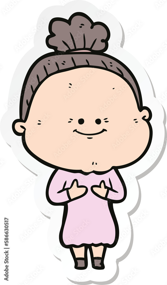sticker of a cartoon happy old woman sticker of a cartoon happy old woman