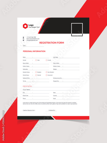 Modern Registration resume template
Form	
