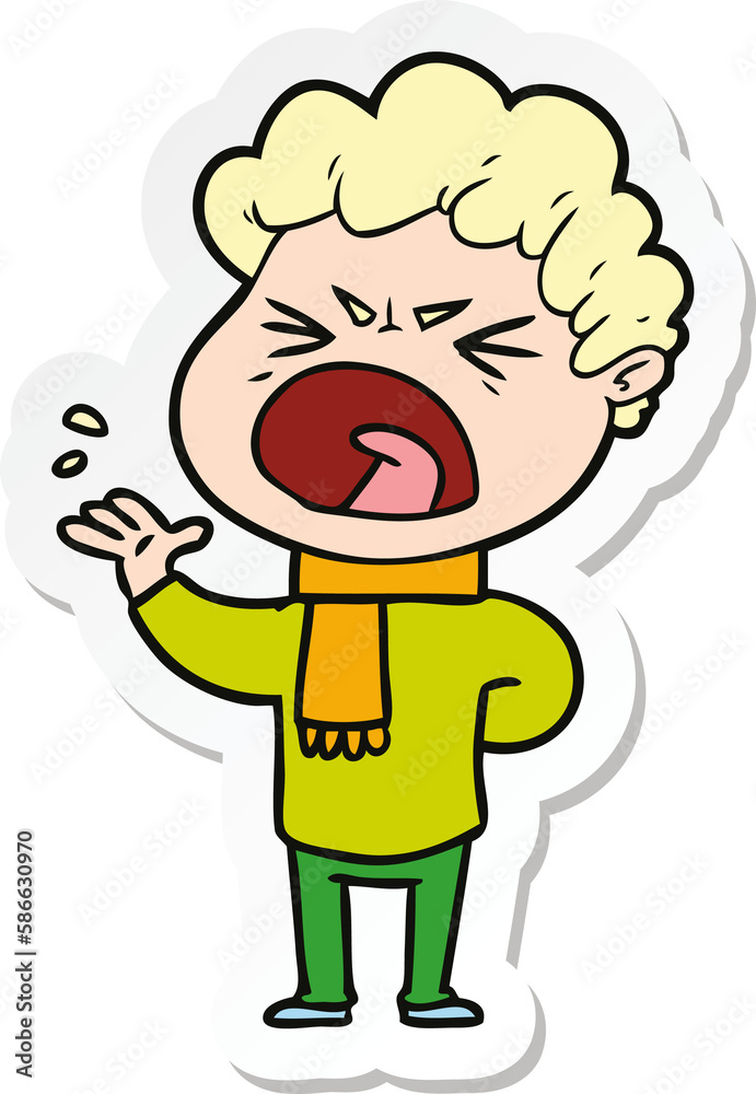 sticker of a cartoon furious man sticker of a cartoon furious man
