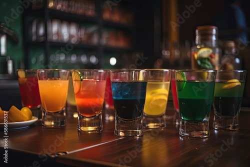 A Cool Summer Night At The Cocktail Bar: Colorful Drinks, Classic Cocktails, and Smiling People: Generative AI