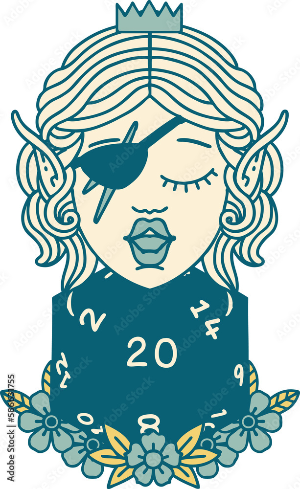 elf rogue character with natural twenty dice roll illustration elf rogue character with natural twenty dice roll illustration